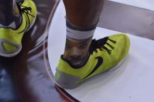 Jermaine Thomas (ICL Manresa) y sus calcetines con su cara impresa