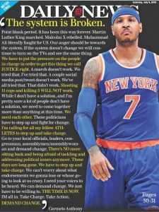 Carmelo Anthony: “Los deportistas no podemos estar al margen de la lucha por la justicia”