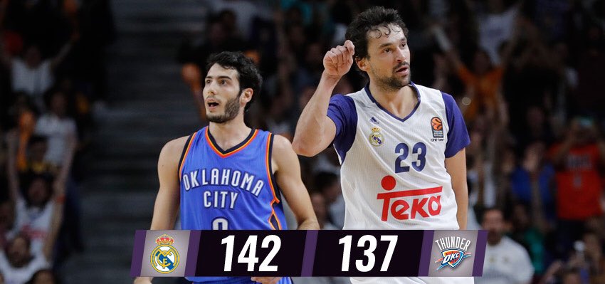 La exhibición de Llull lleva al Real Madrid a derrotar a los Thunder (142-137)