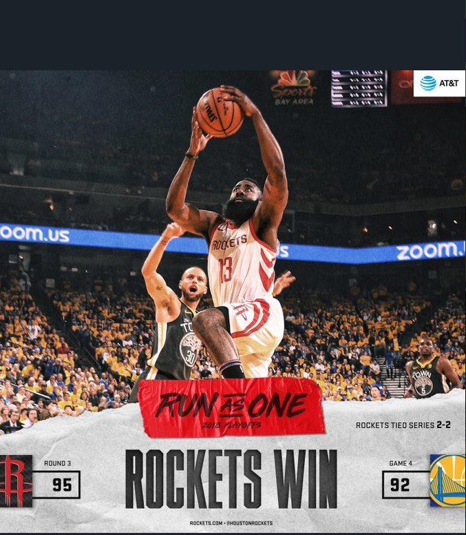 Noches de playoffs (XXXIV):Los Rockets rompen la racha y se colocan 2-2 en la eliminatoria