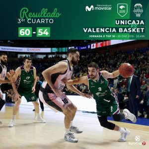 Dubljevic da el liderato a Valencia Basket en un gran duelo con Unicaja (69-72)