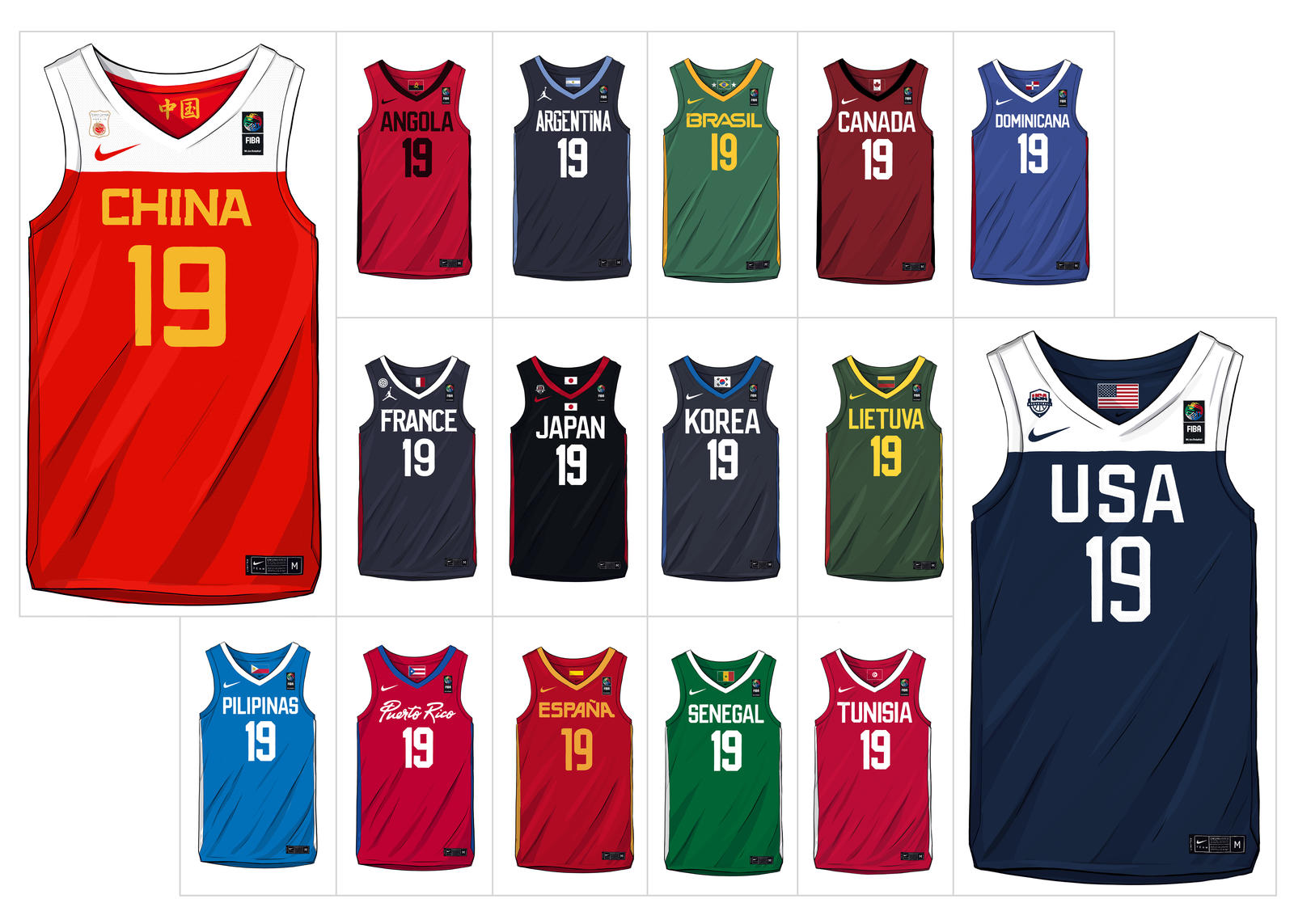 Uniformes de las federaciones de baloncesto 2019