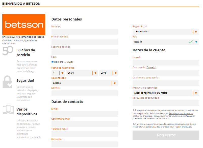 Betsson registro