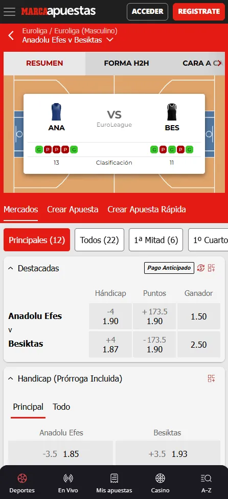 Secci&oacute;n baloncesto Marca apuestas