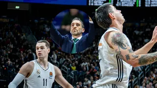 Liderato ACB en juego: dos jugadores del Real Madrid vigilados por Unicaja